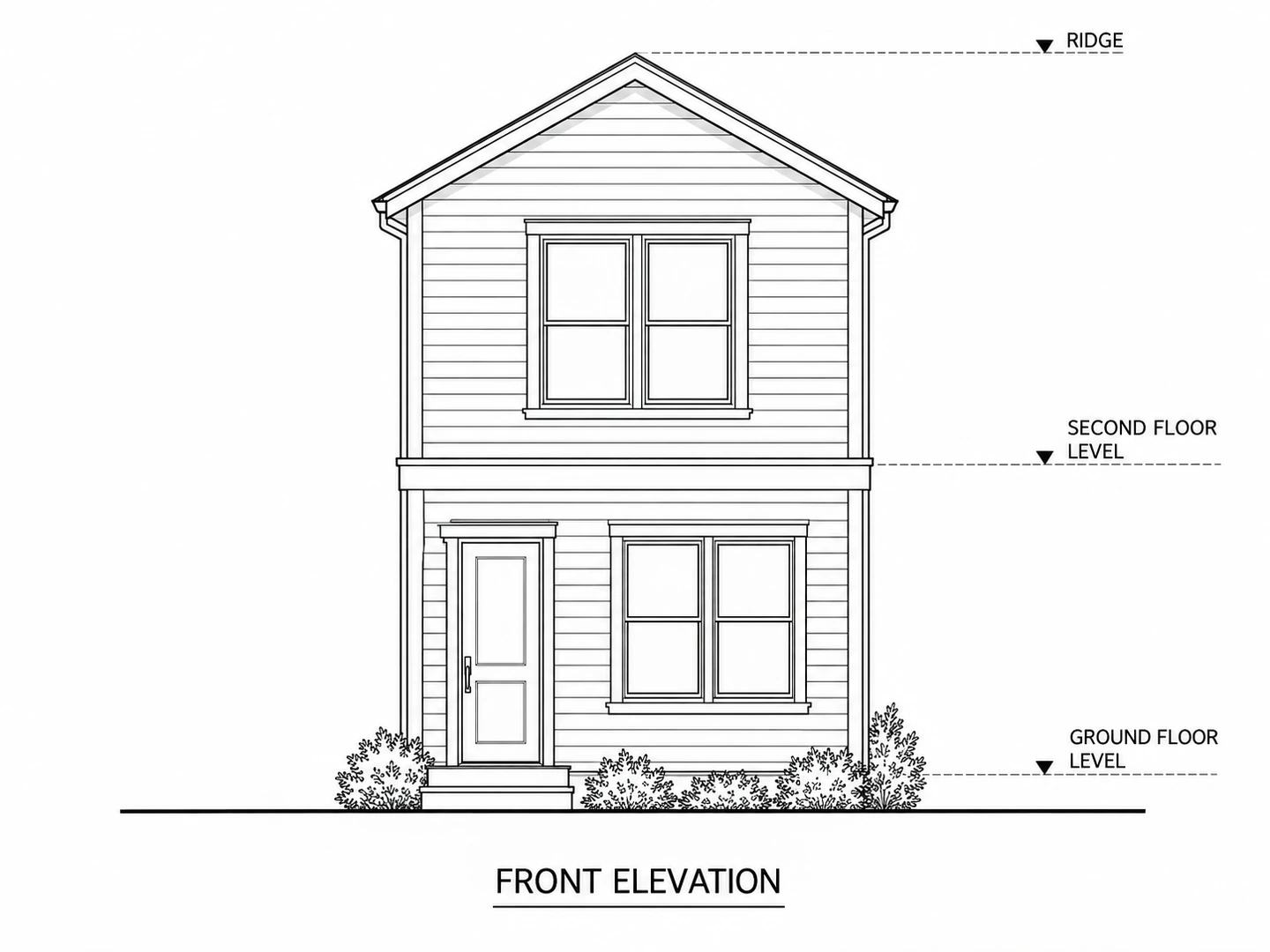 Two-story plans to a 2D front elevation drawing — After