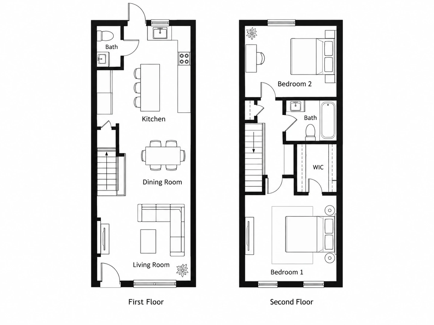 Two-story plans to a 2D front elevation drawing — Before