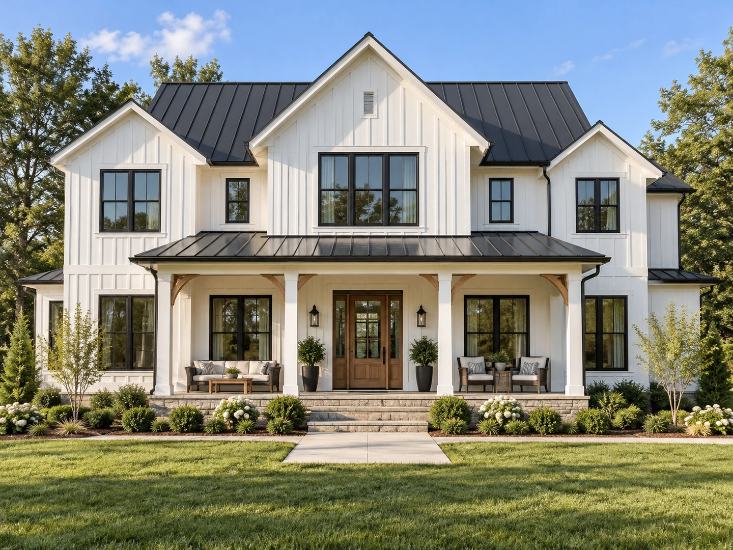 Modern farmhouse elevation from a written brief — After