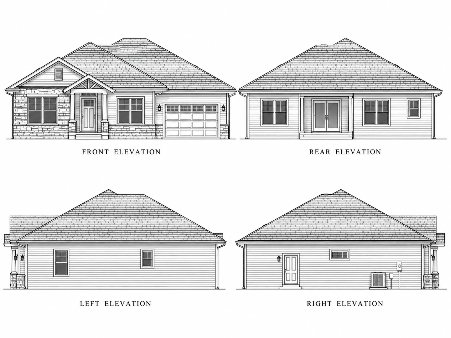 Sheet with four house elevations
