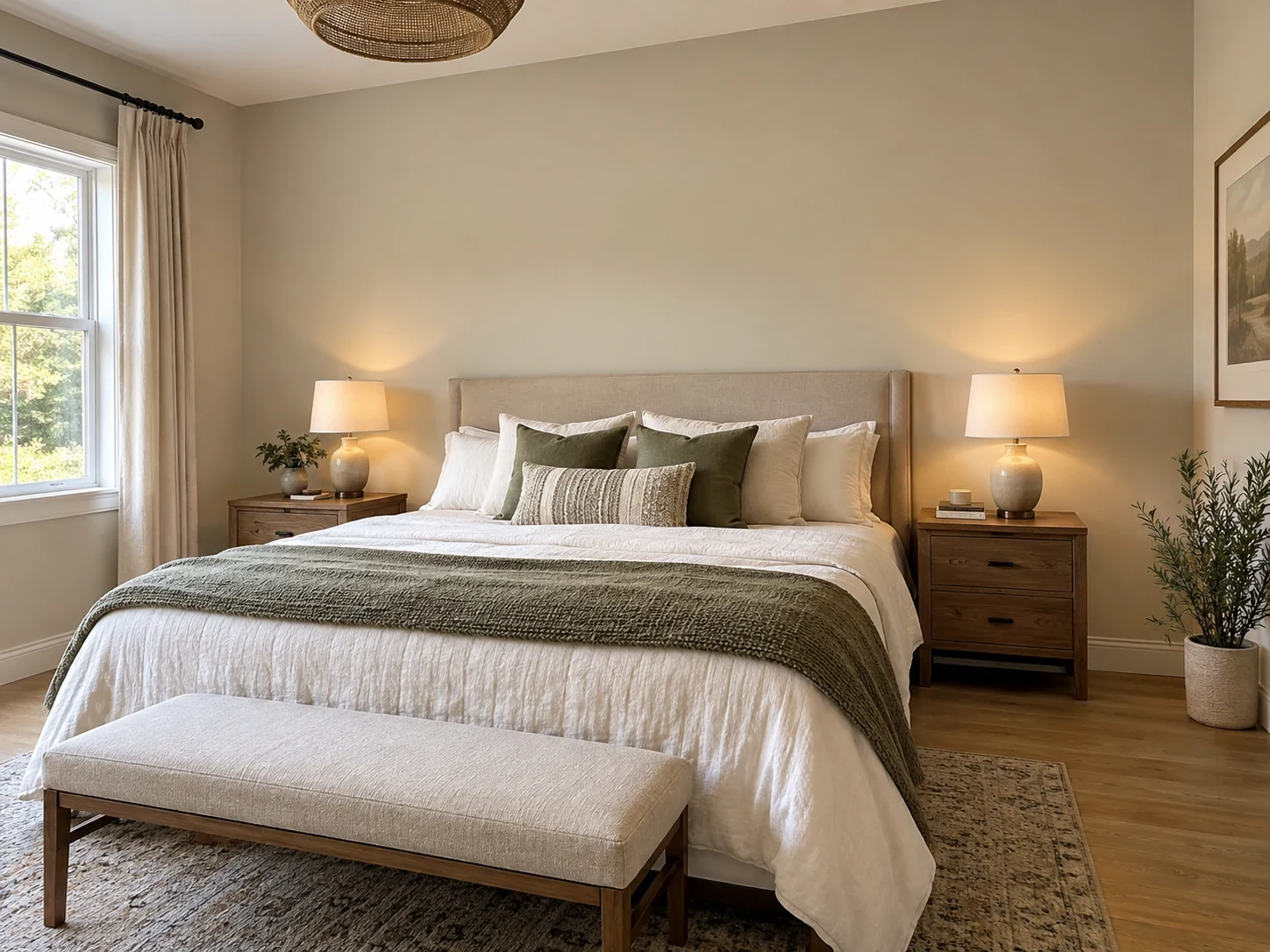 Sage Green Accent Wall Behind the Bed — Before