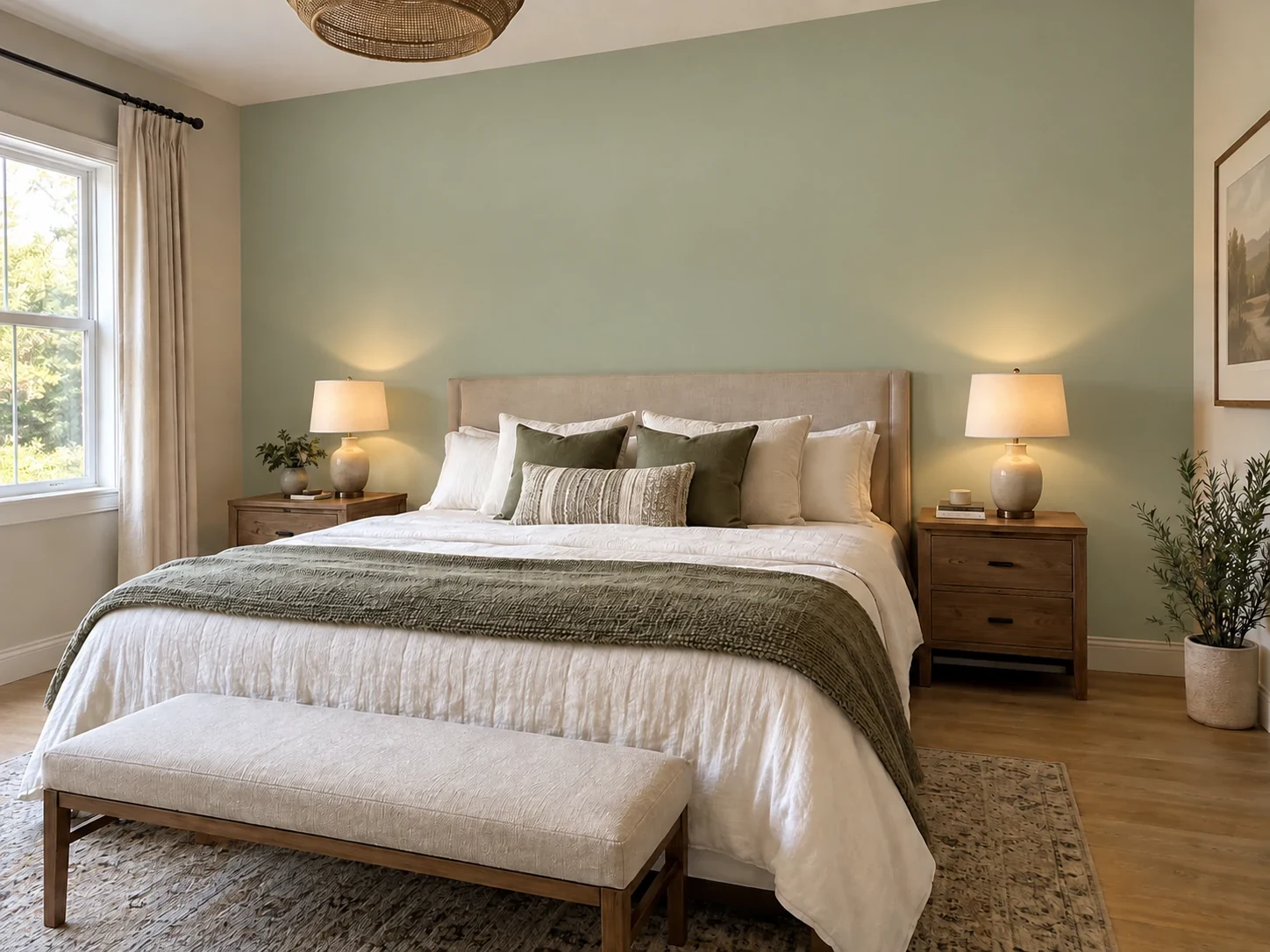 Sage Green Accent Wall Behind the Bed — After