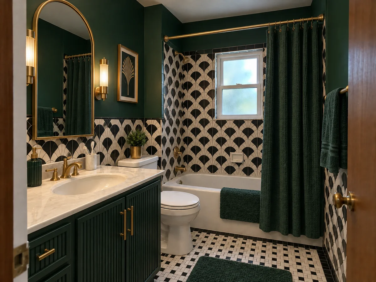 Art Deco Small Bathroom with Geometric Tile — After