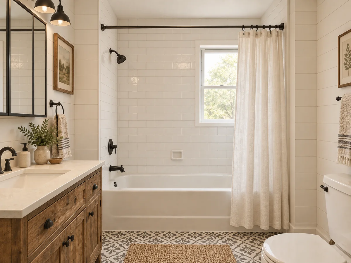 Rustic Farmhouse Bathroom with Shiplap Walls — After