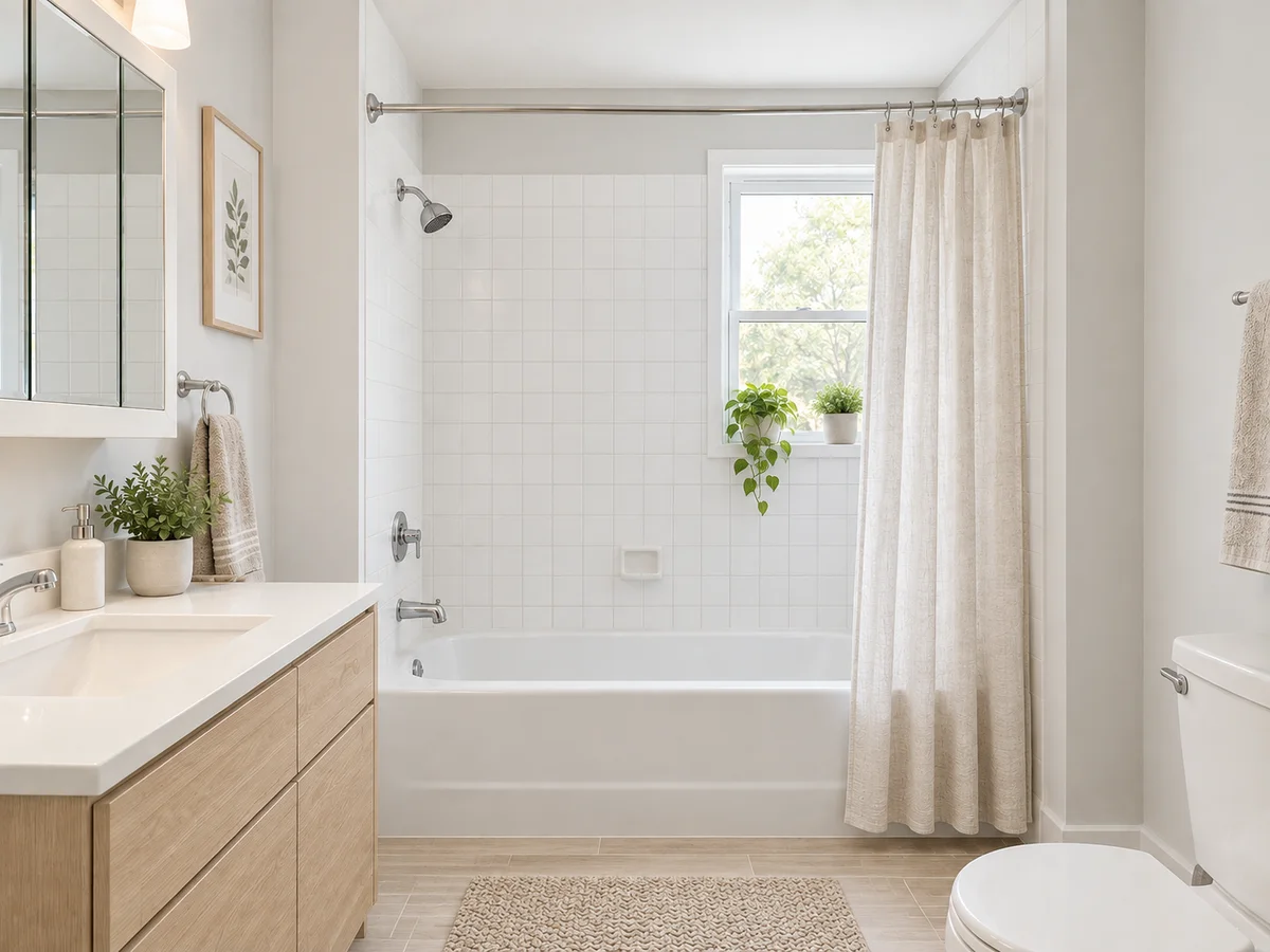 Scandinavian Bathroom in Light Oak and White — After