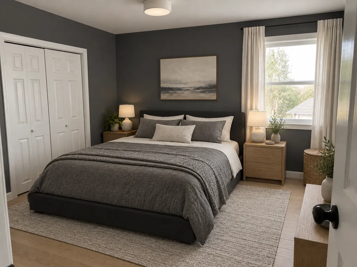 Dark Bedroom in Charcoal, Grey and Black — After