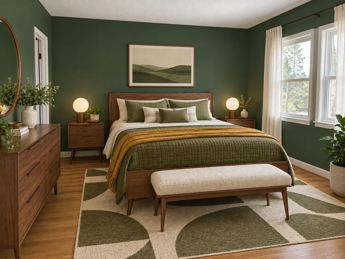 Forest Green Bedroom with Walnut Furniture — After