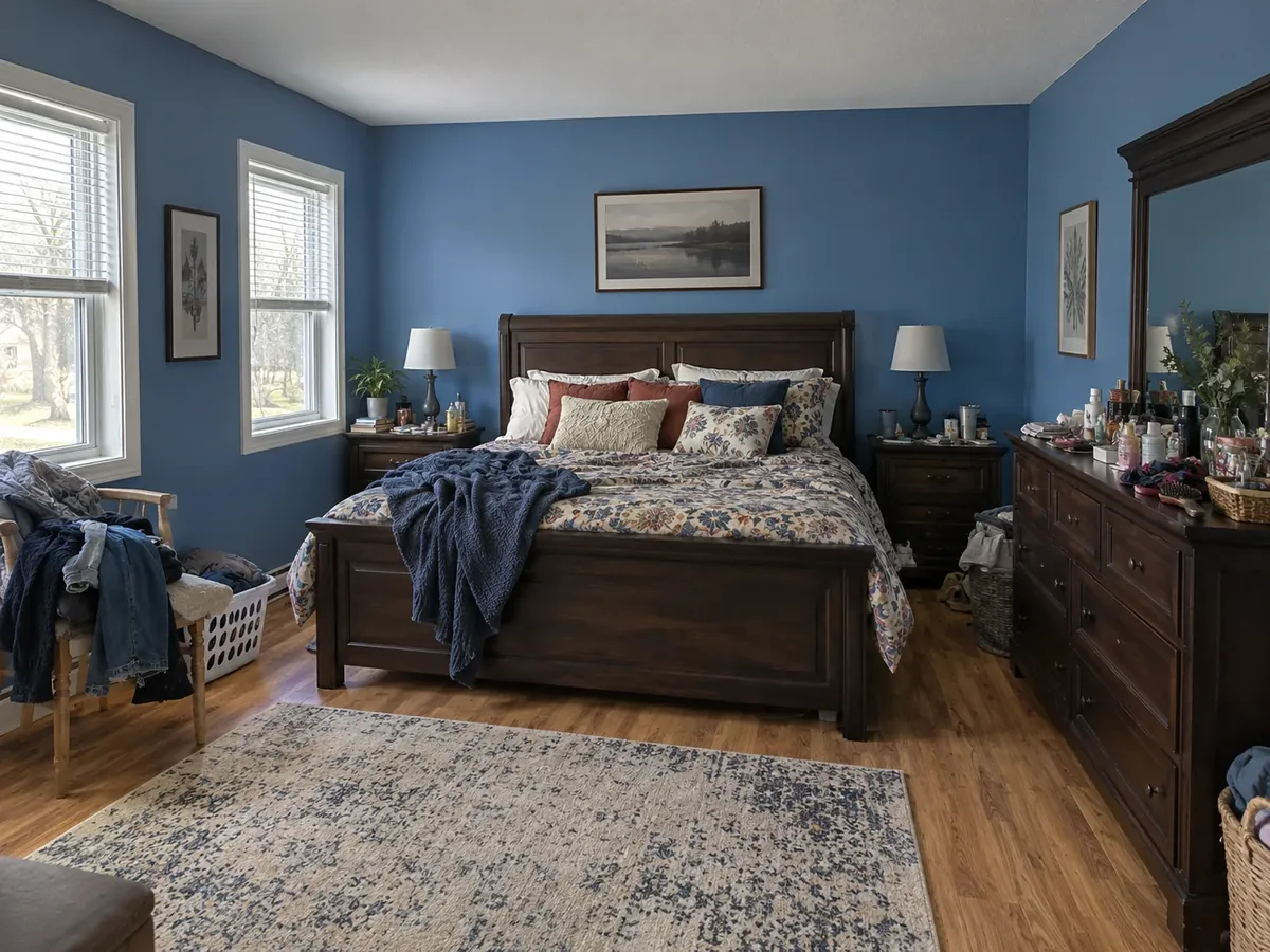 Modern Japanese Bedroom in Walnut and Grey — Before