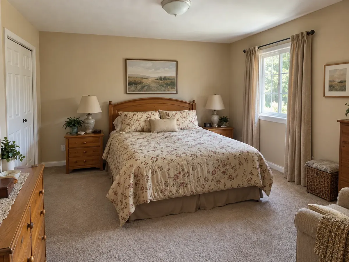Red and Black Bedroom: Black Bed, Red Duvet — Before