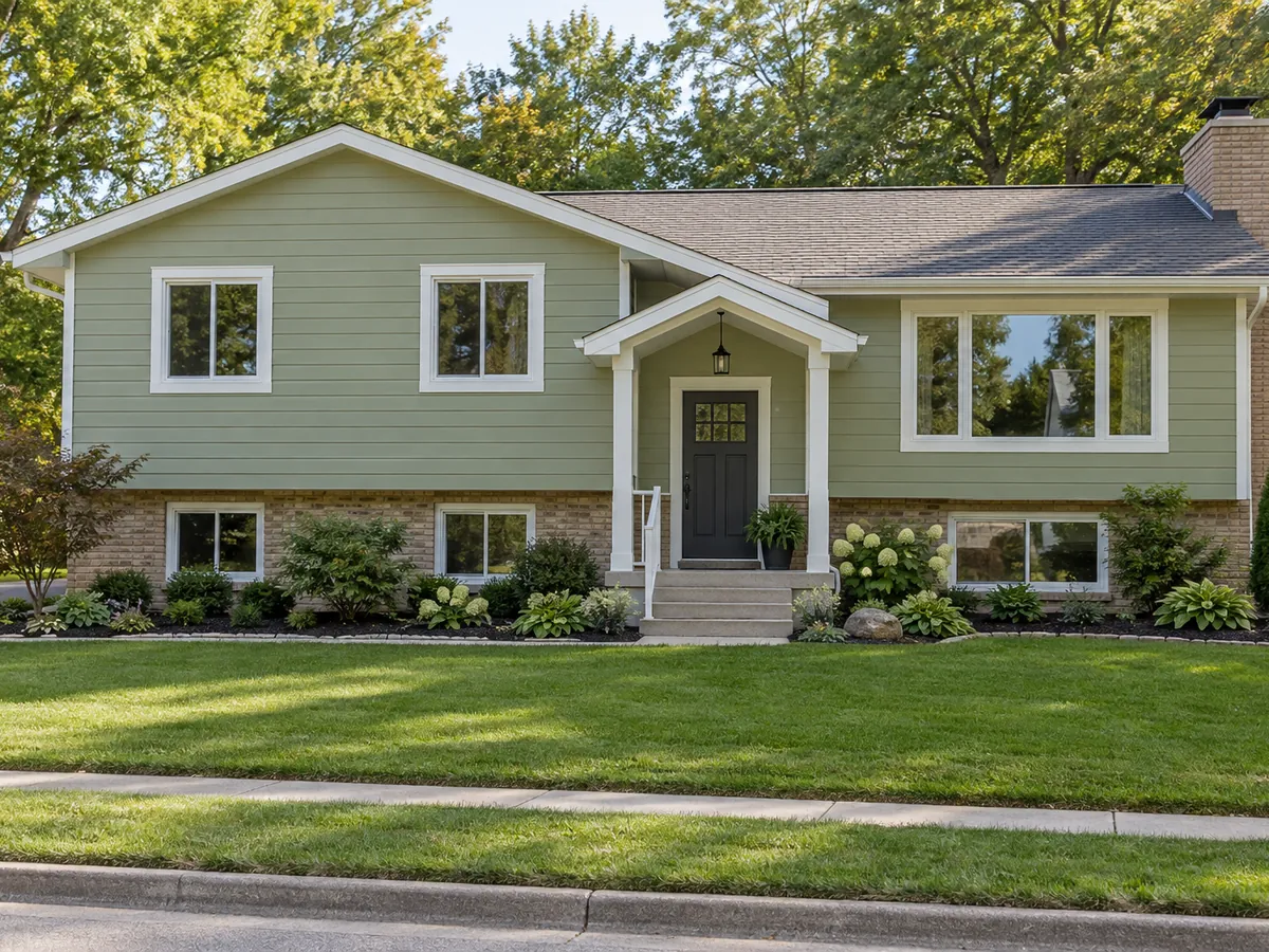 Illustrative AI concept: American house with refreshed siding and original roofline