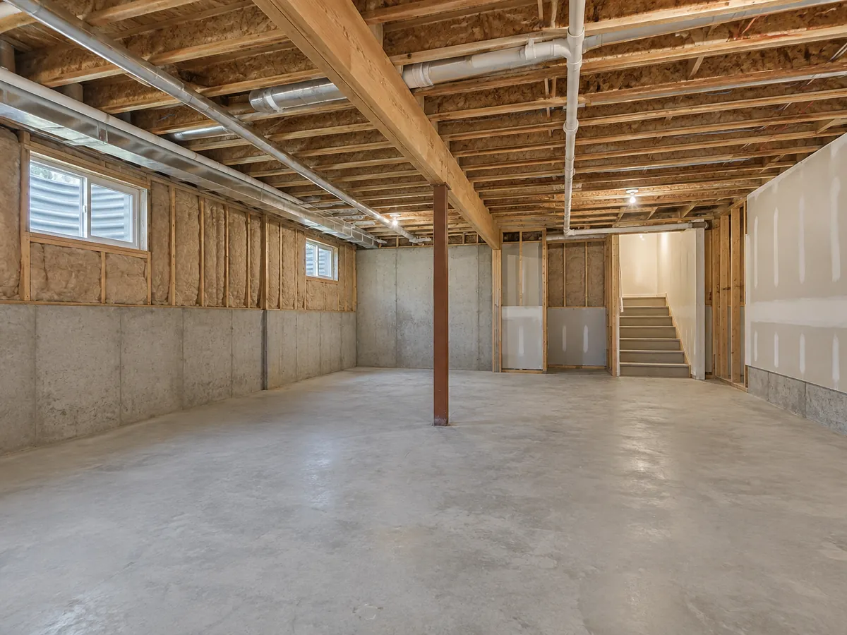 Unfinished Basement to Family Room — AI-generated illustration — Before