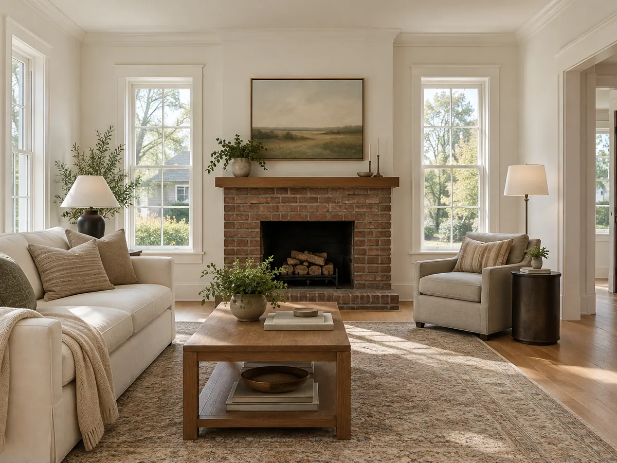 Illustrative AI concept: renovated living room with original windows and doorway retained