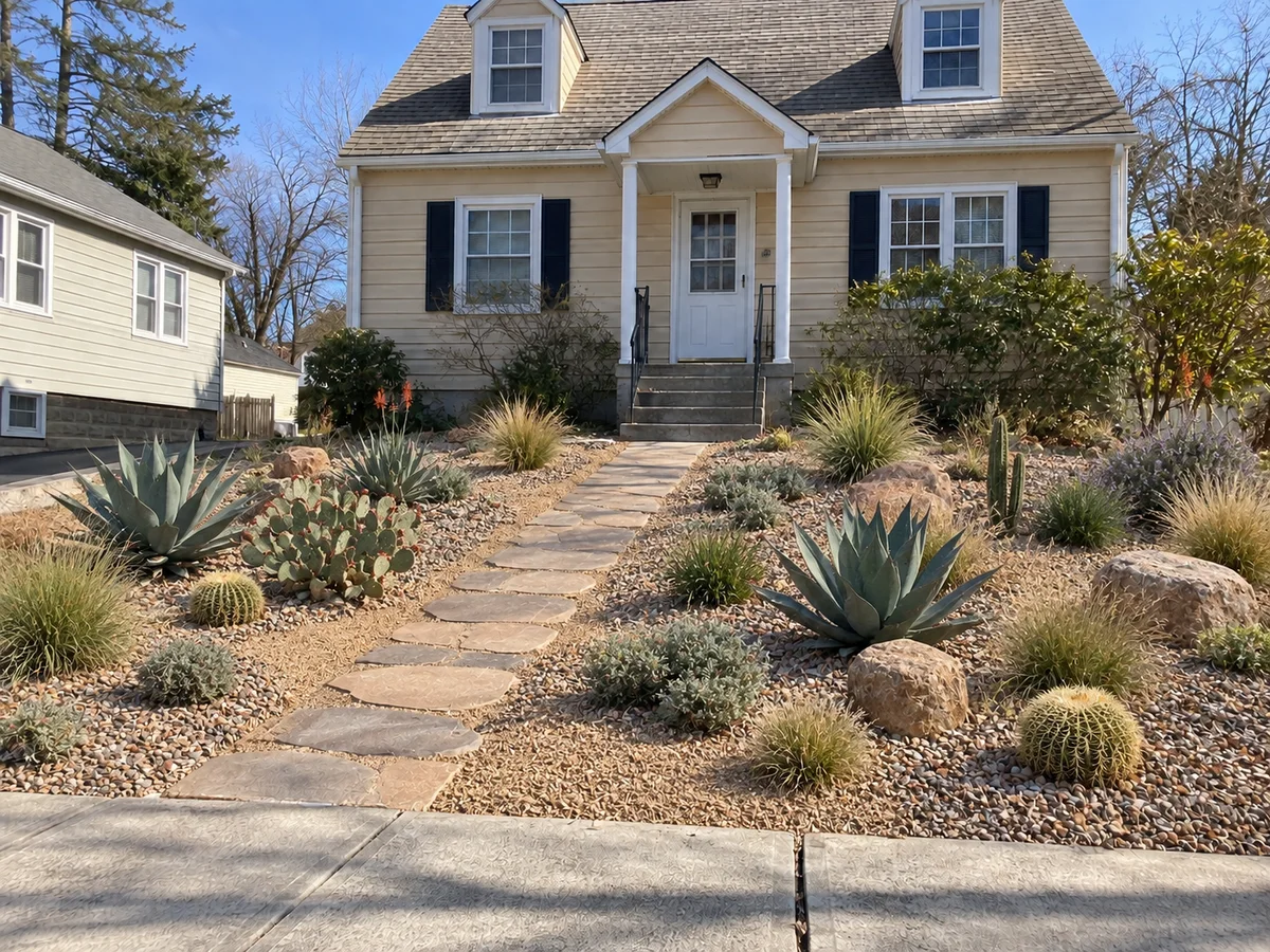 Desert Xeriscape Front Yard on a Slope — After