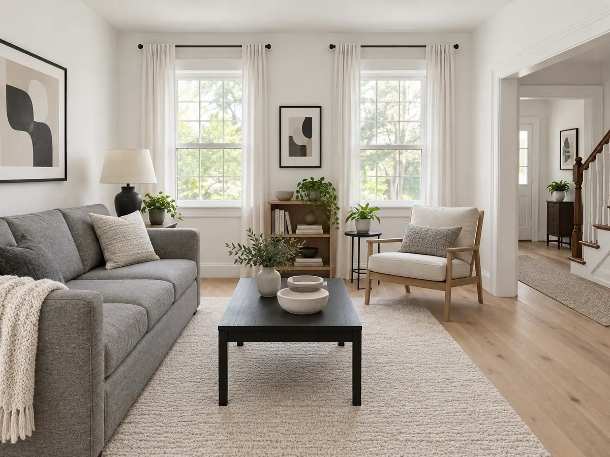 Black, White and Grey Living Room Makeover — After