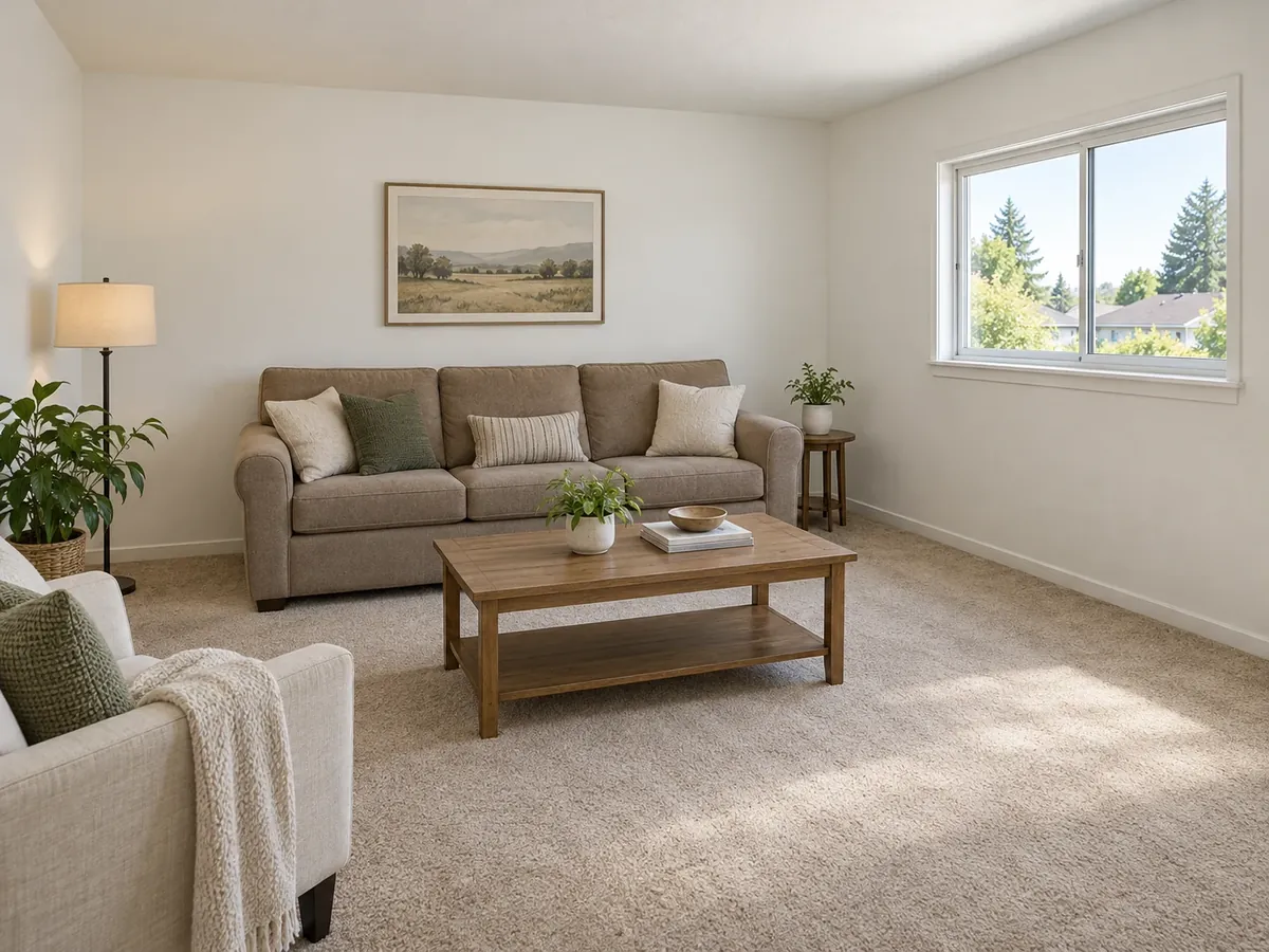 Navy Accent Wall in a Neutral Living Room — Before
