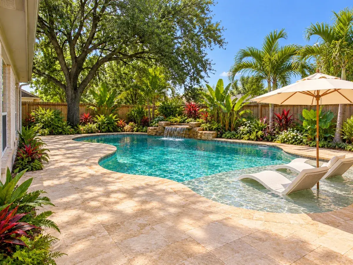 New Tropical Resort Pool with a Sun Shelf — After