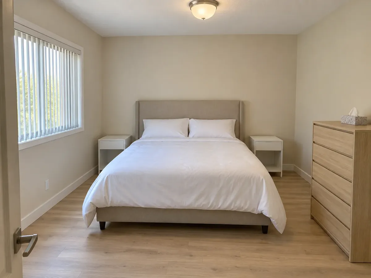 Coastal Bedroom Decor with Jute and Linen — Before