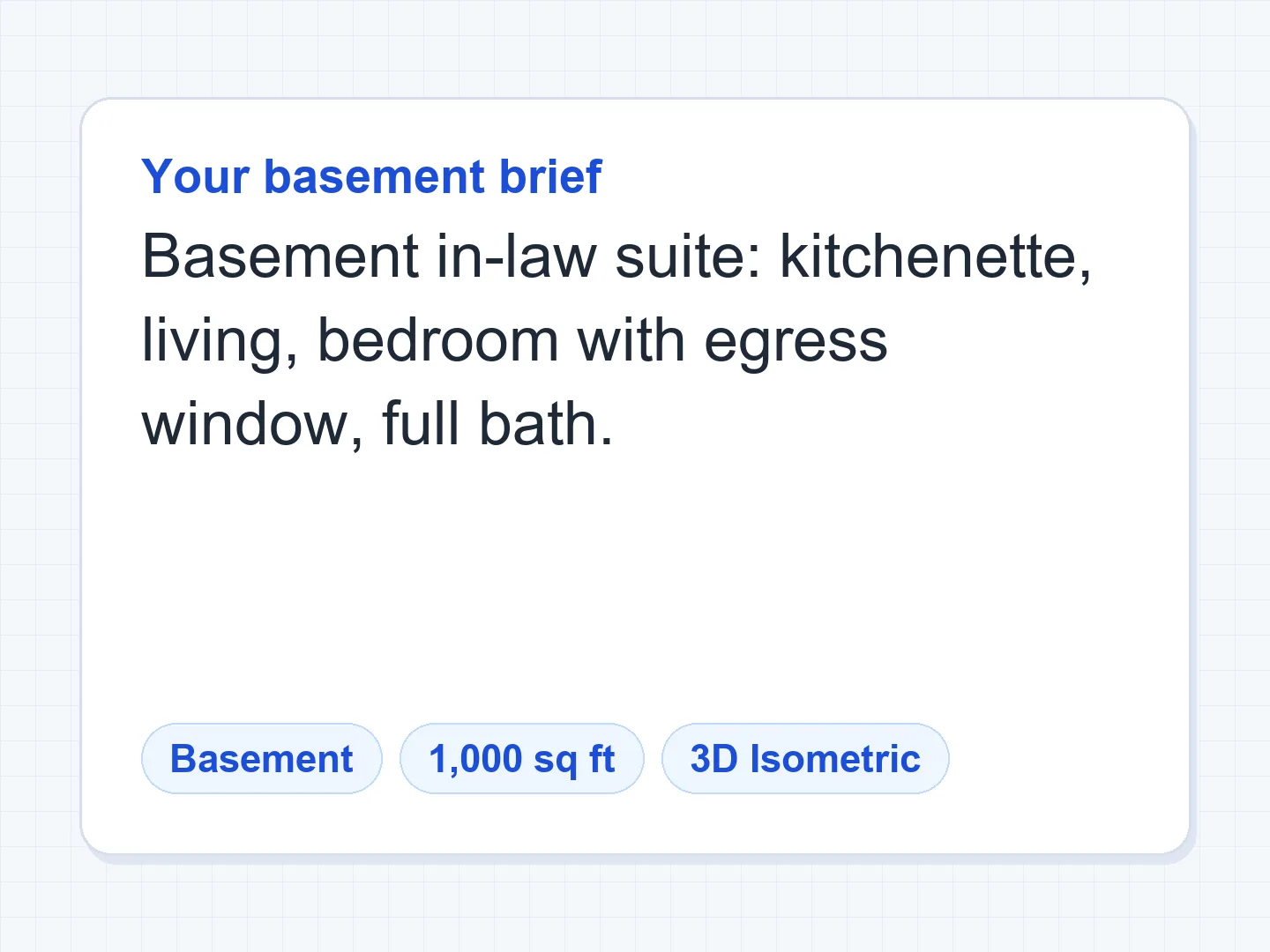 1,000 sq ft in-law suite with its own entry, shown in 3D — Before