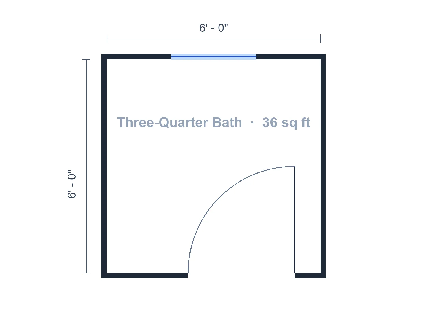 6×6 ft three-quarter bath with a 36×36 in corner shower — Before