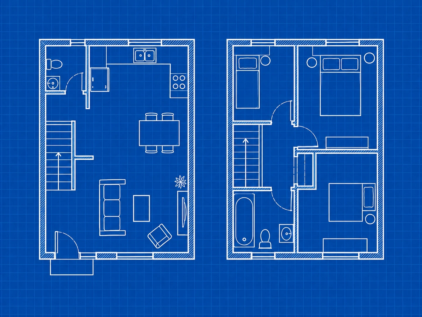 Two-story townhouse blueprint, both floors — After