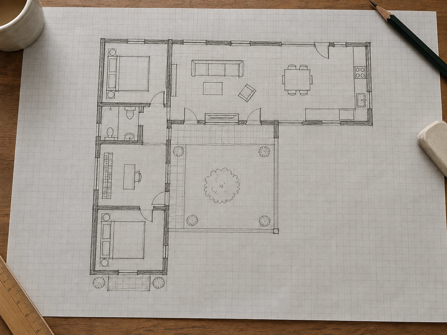 Modern single-story courtyard house — Before