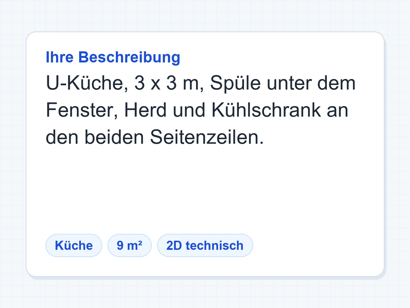 U-Küche von 3 × 3 m mit der Spüle unter dem Fenster und 1,80 m Bewegungsfläche — Vorher