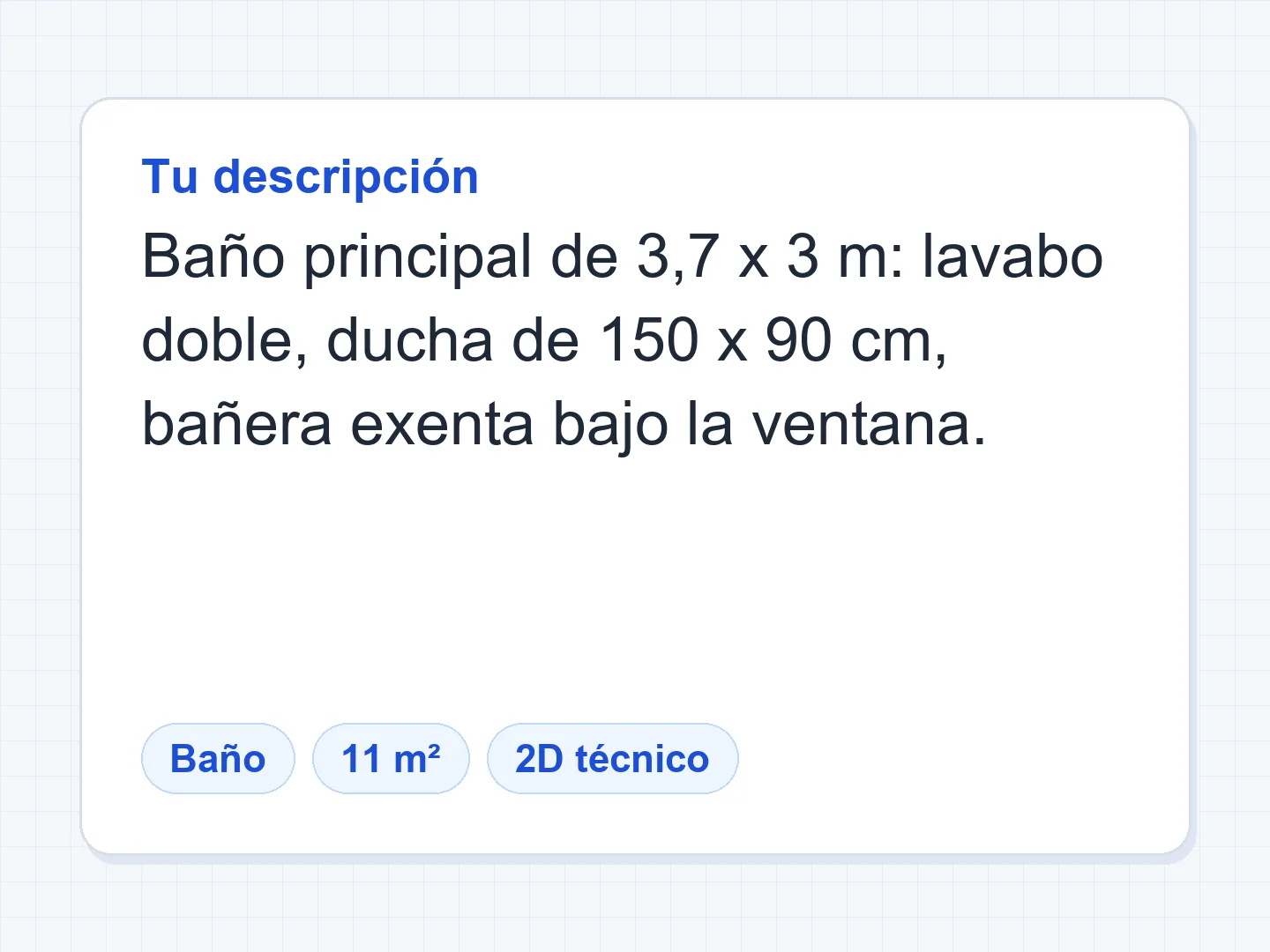 Baño principal de 3.7 × 3 m con doble lavabo, ducha de obra y bañera exenta — Antes