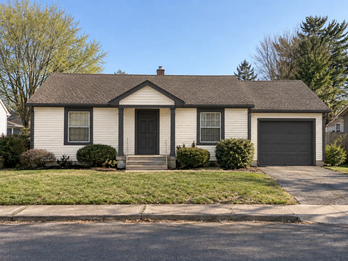 Warm White Siding with Black Trim and Doors — After