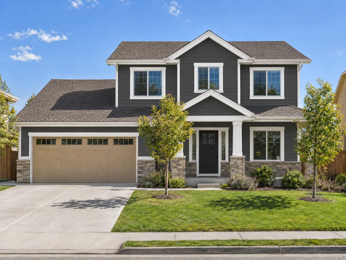 Charcoal Siding, White Trim and a Black Door — After