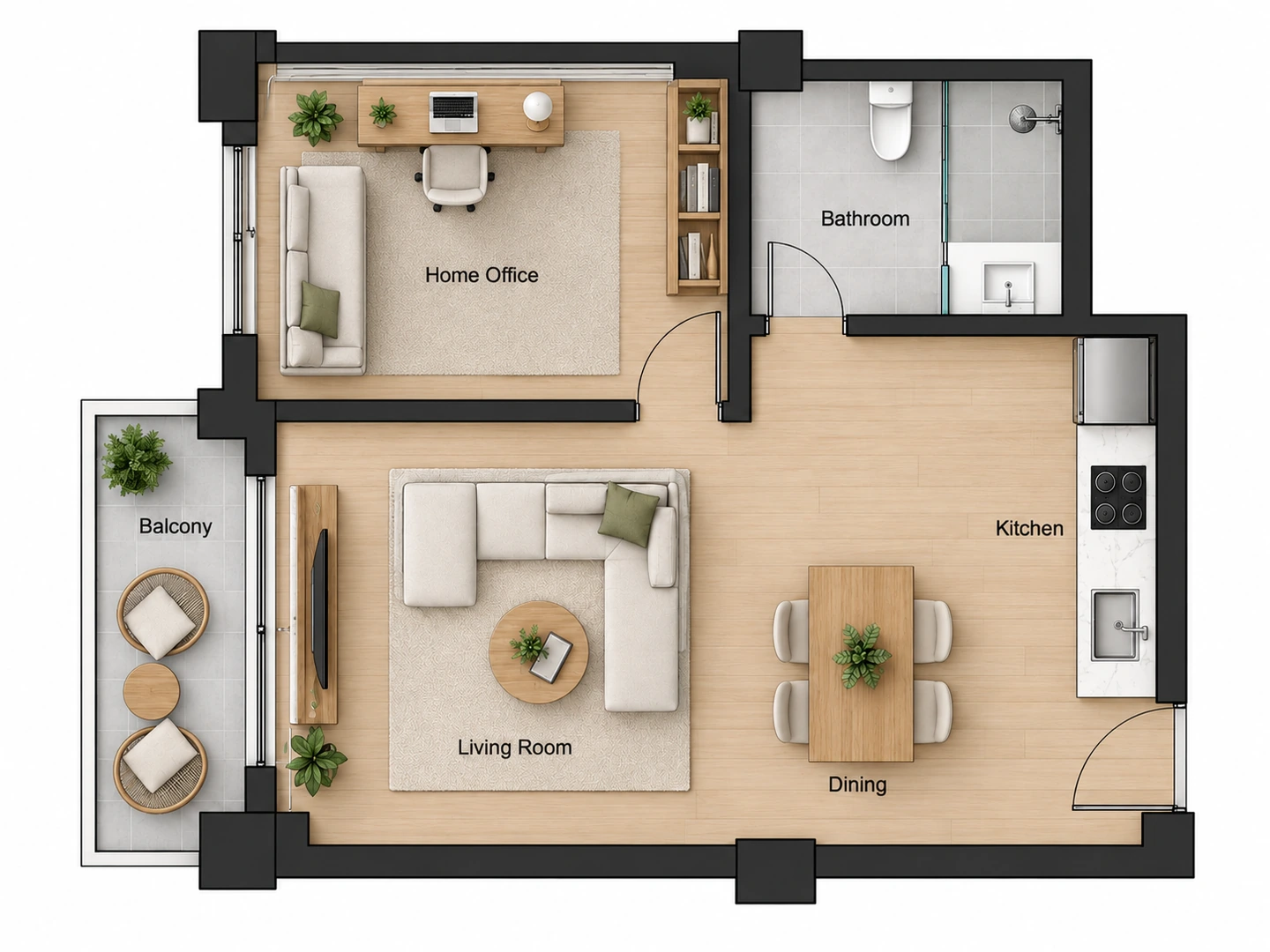 Edited floor plan where only the bedroom changed into an office