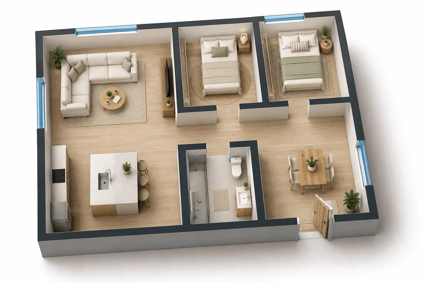 Furnished 3D floor plan of an edited apartment