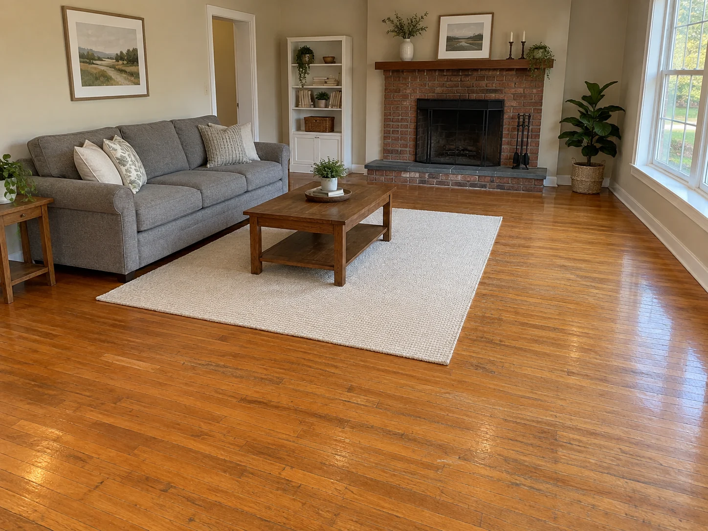 Herringbone Oak floor previewed in a living room — Before