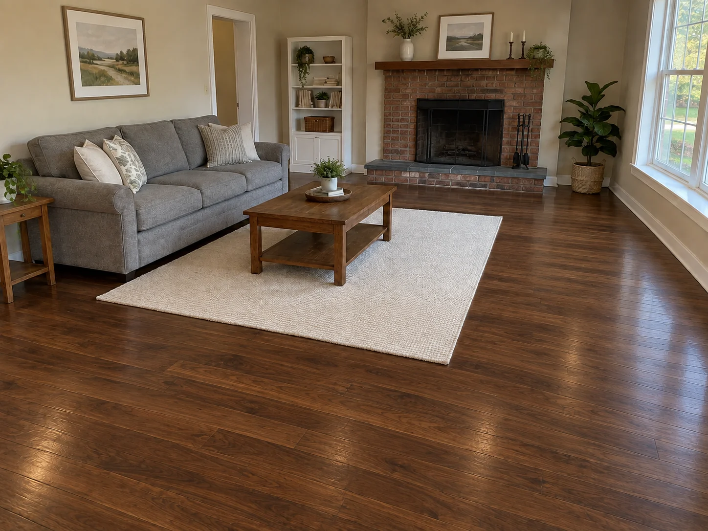 Dark Walnut Hardwood Floors in a Living Room — After
