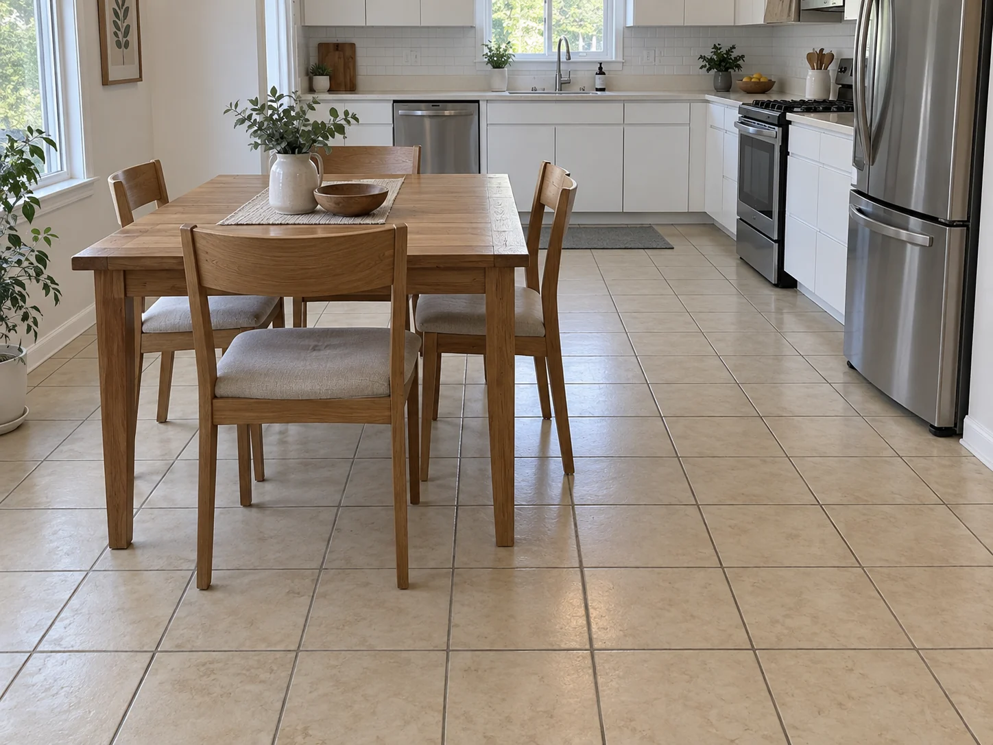 Checkerboard Tile Kitchen Floor — Before
