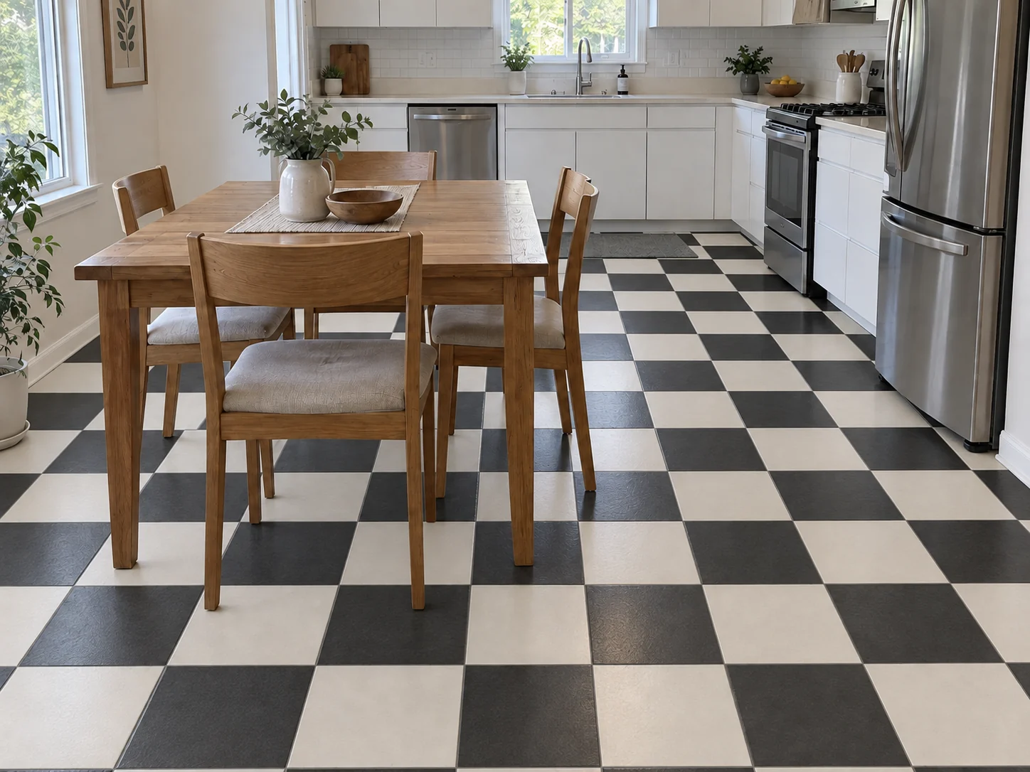 Checkerboard Tile Kitchen Floor — After