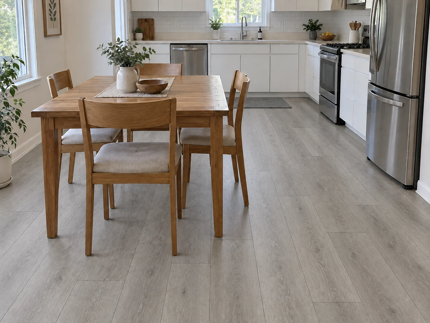 Gray Vinyl Plank Kitchen Flooring — After