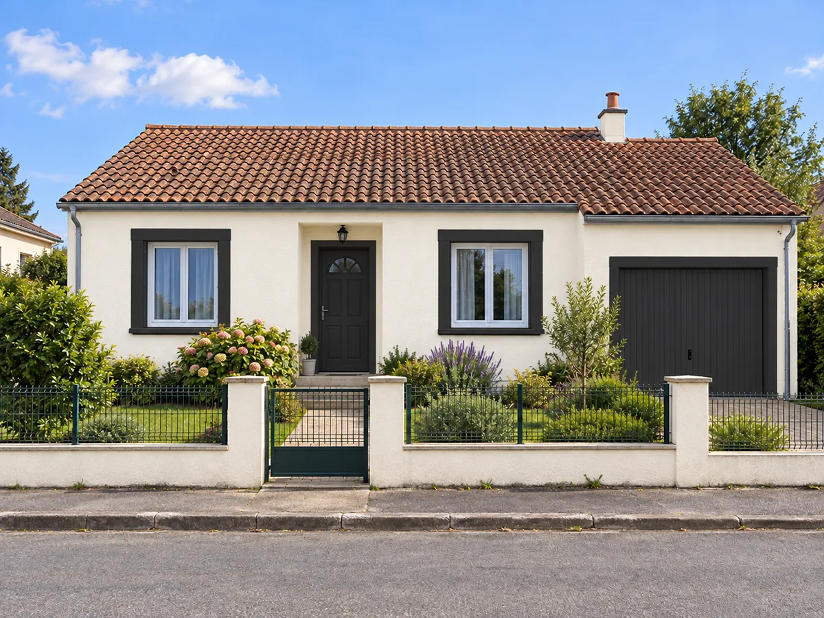 Façade blanc chaud, boiseries et portes presque noires — Après