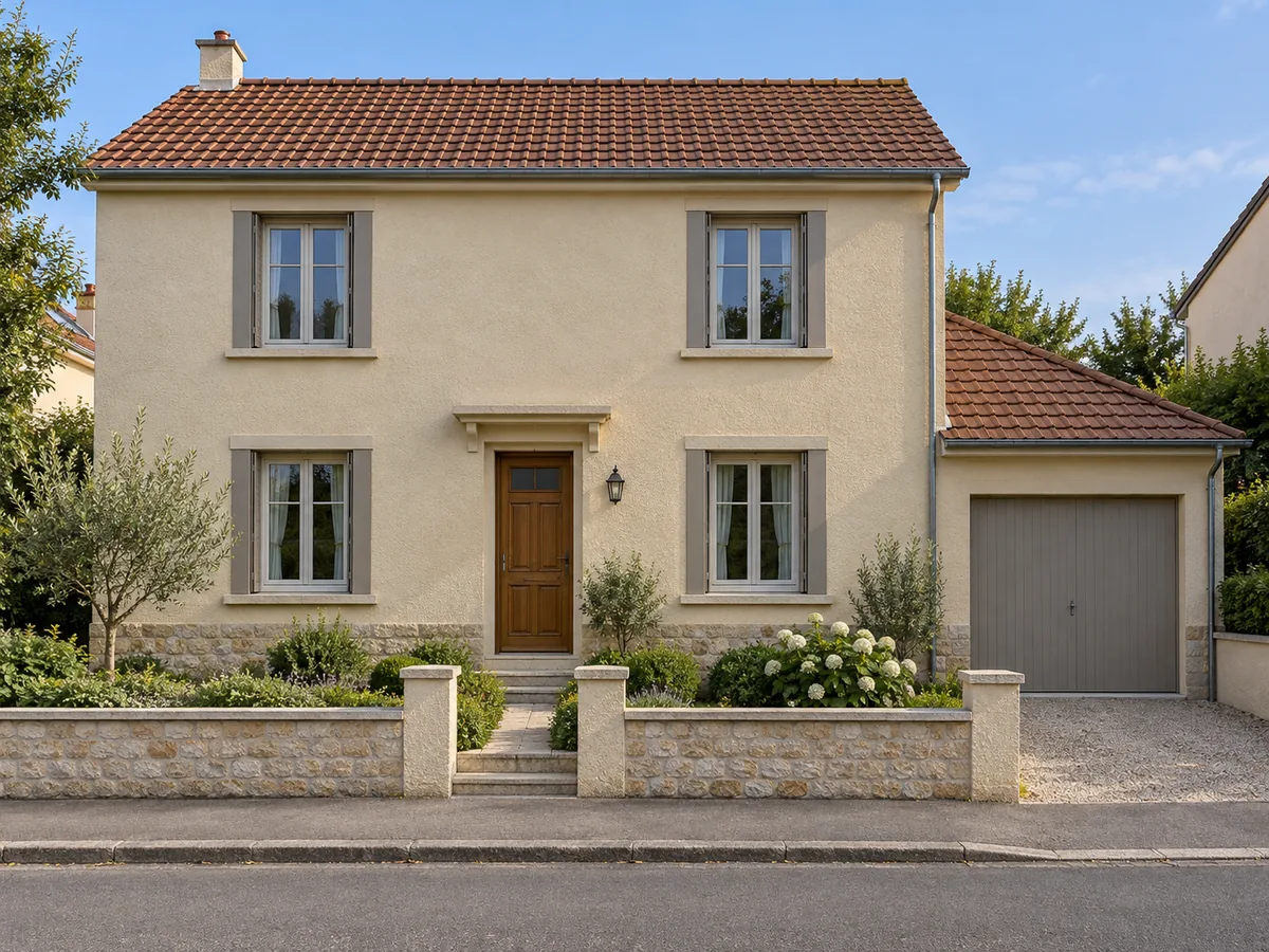 Façade gris anthracite, boiseries blanches et porte presque noire — Avant
