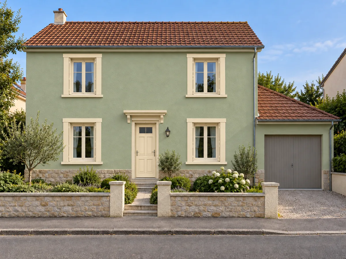 Façade vert sauge et boiseries crème — Après