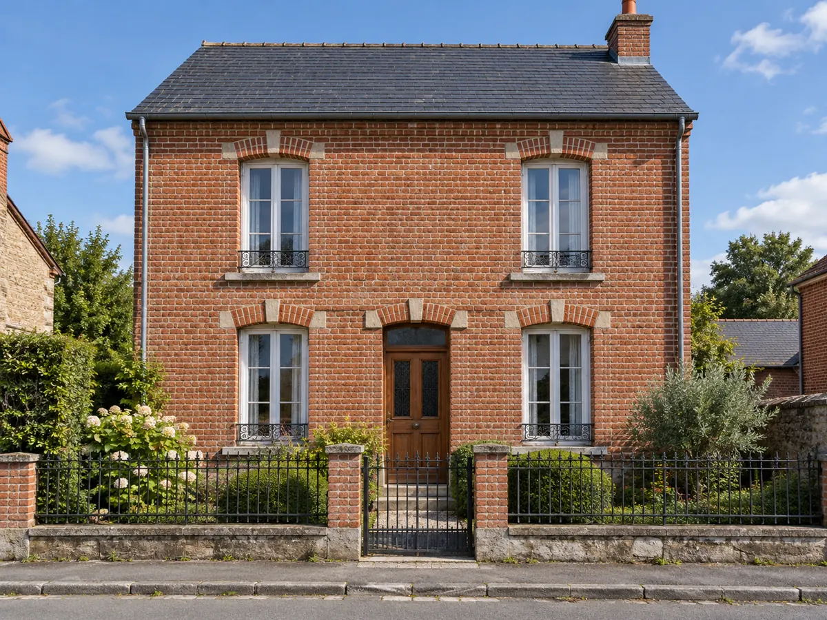 Boiseries et porte blanches sur brique rouge apparente — Avant