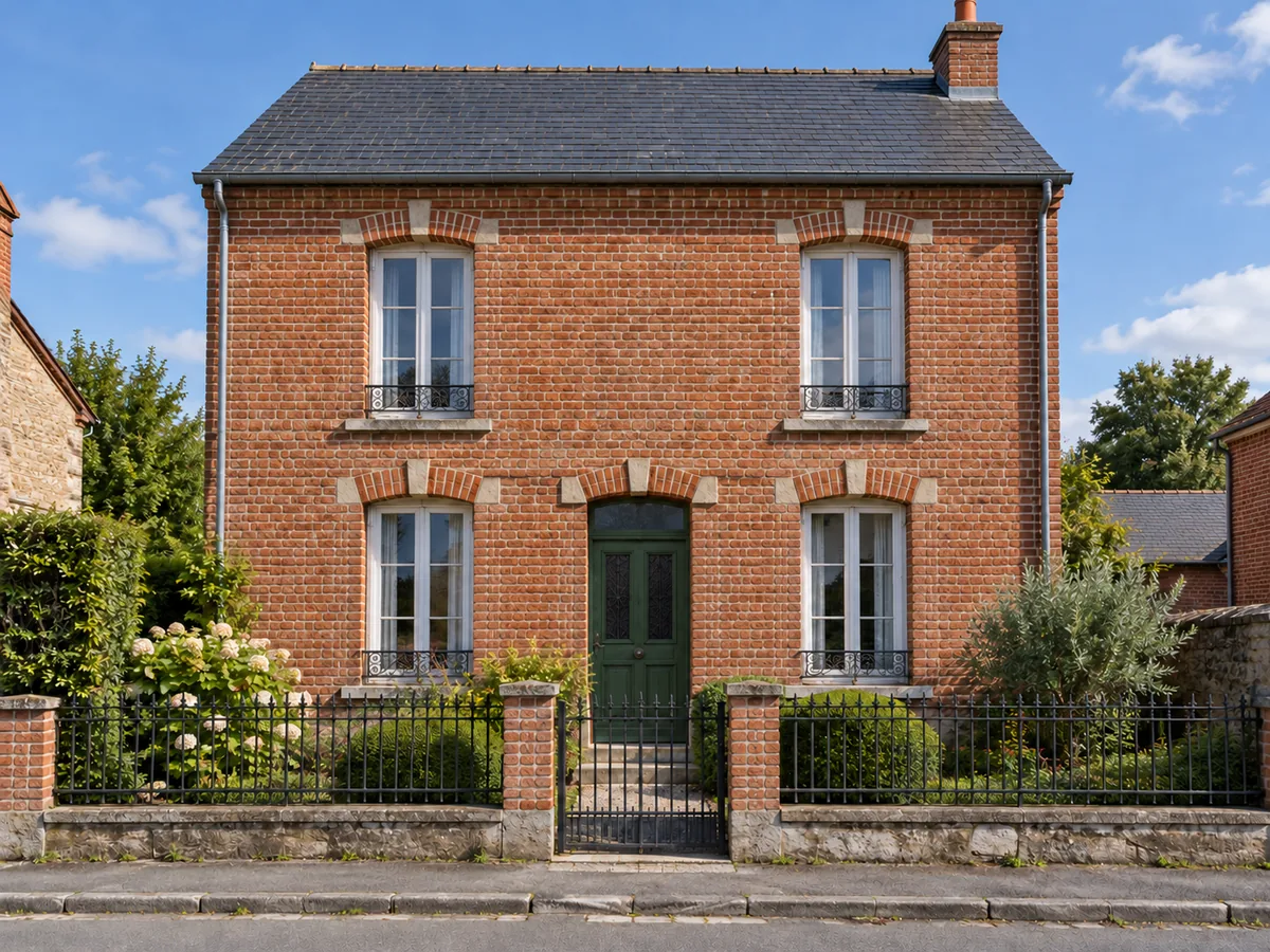 Porte d’entrée vert forêt sur une maison en brique — Après