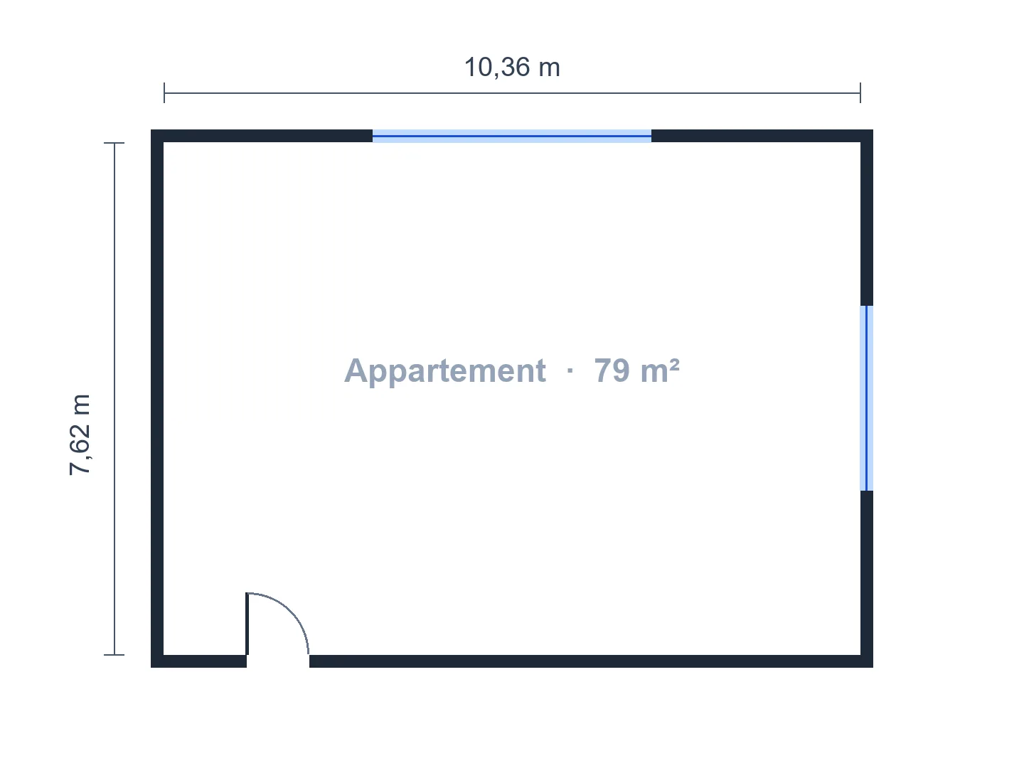 Appartement T3 de 79 m² en 2D couleur, à partir d’un contour vide — Avant