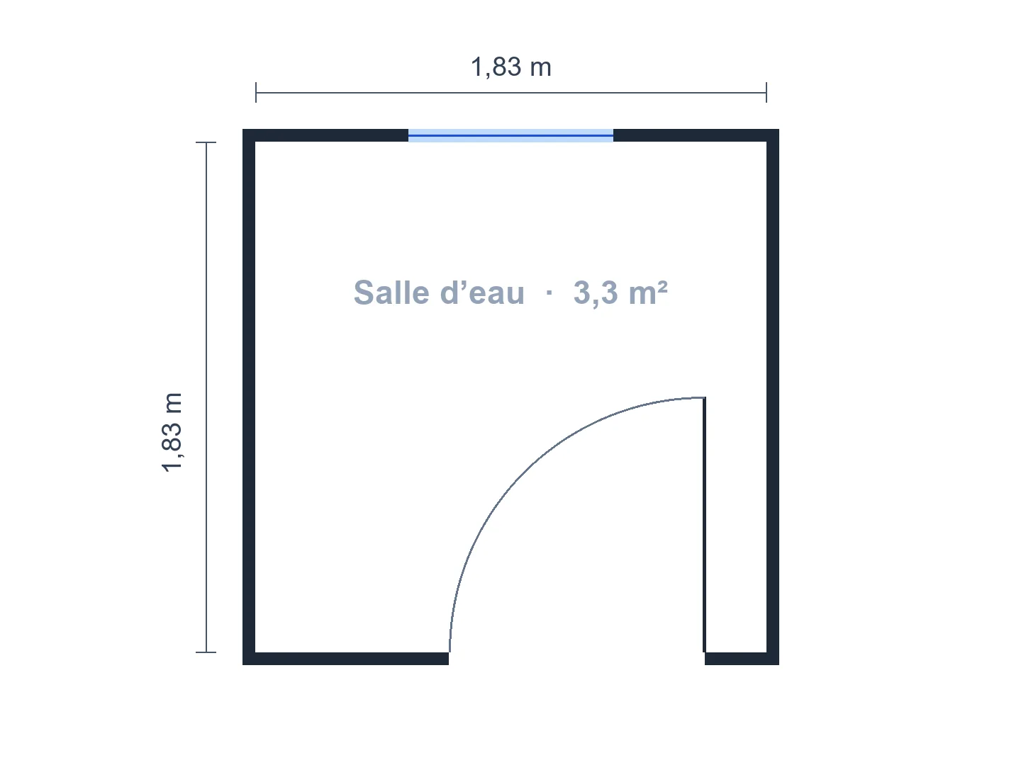 Salle d’eau de 3,3 m² avec douche d’angle de 90 × 90 cm — Avant