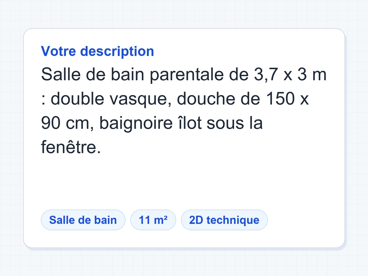 Salle de bain de 11 m² avec double vasque, douche et baignoire îlot — Avant