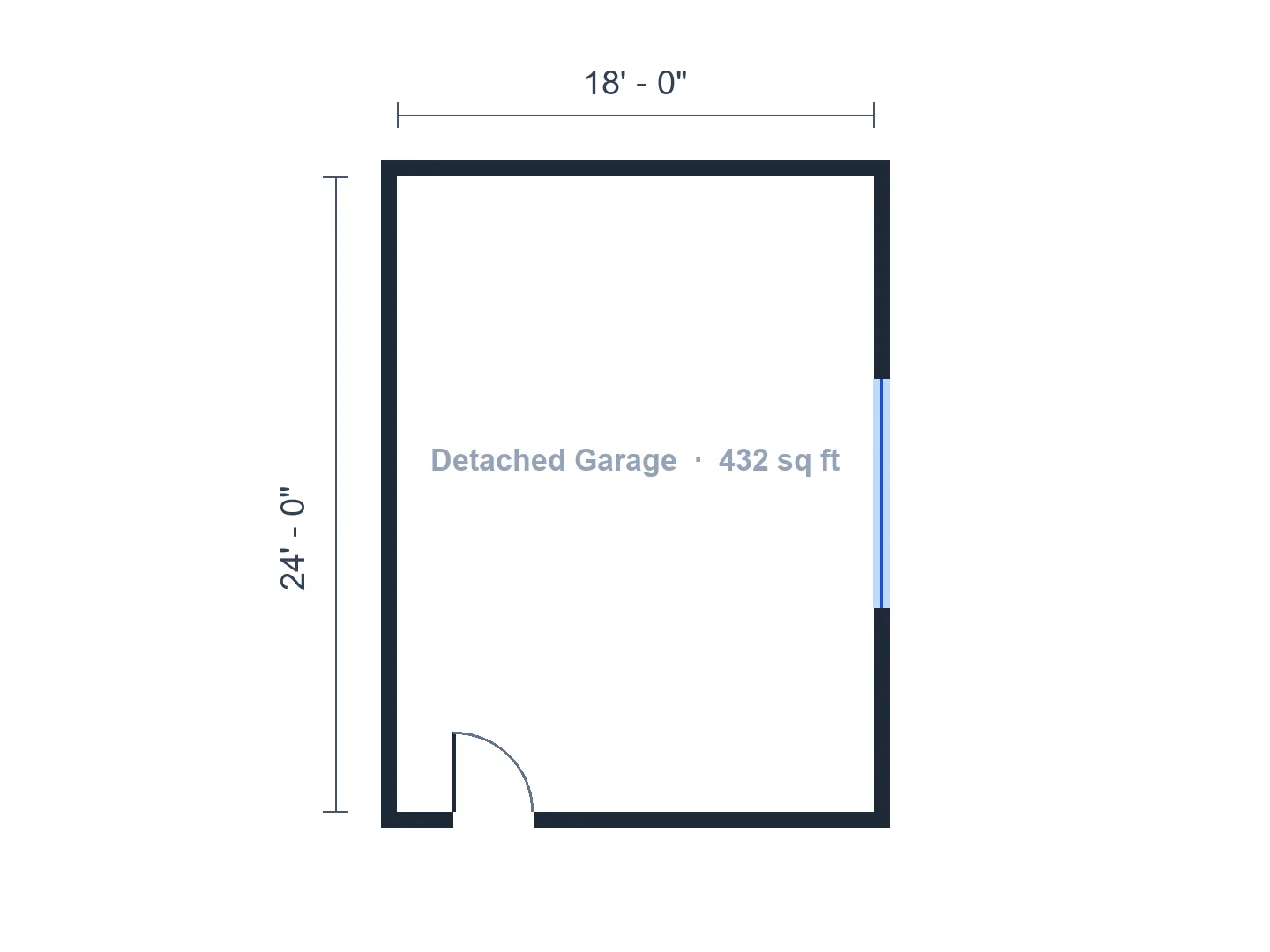 18×24 ft detached garage: one parking bay plus a woodworking shop — Before