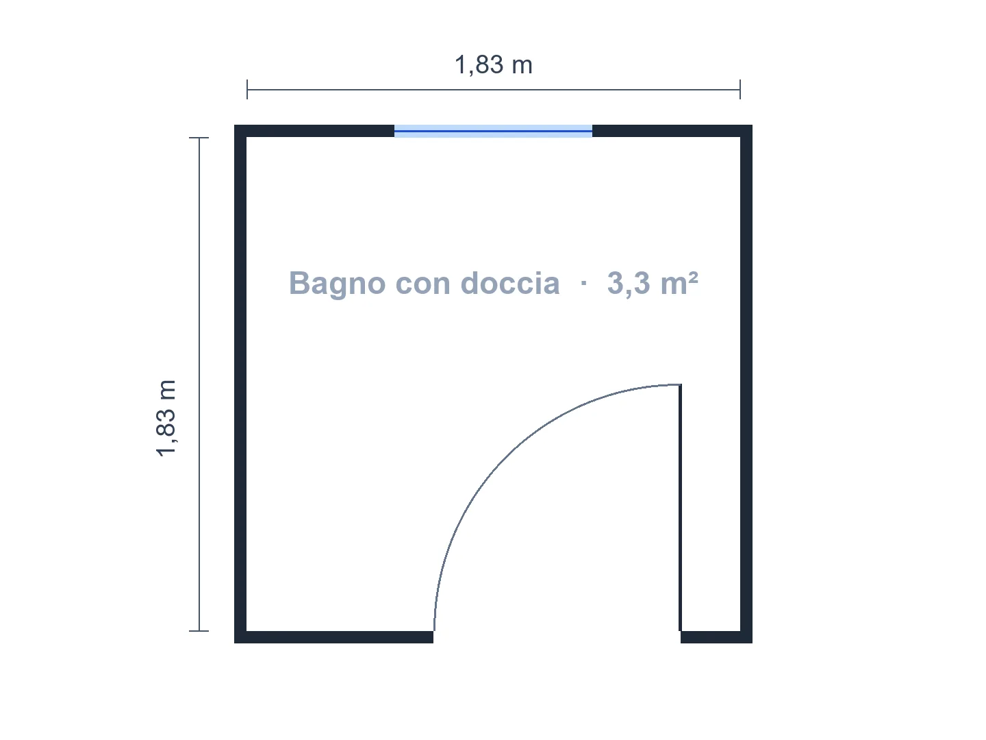 Bagno di 3,3 m² (1,8 × 1,8 m) con doccia angolare da 90 × 90 cm — Prima