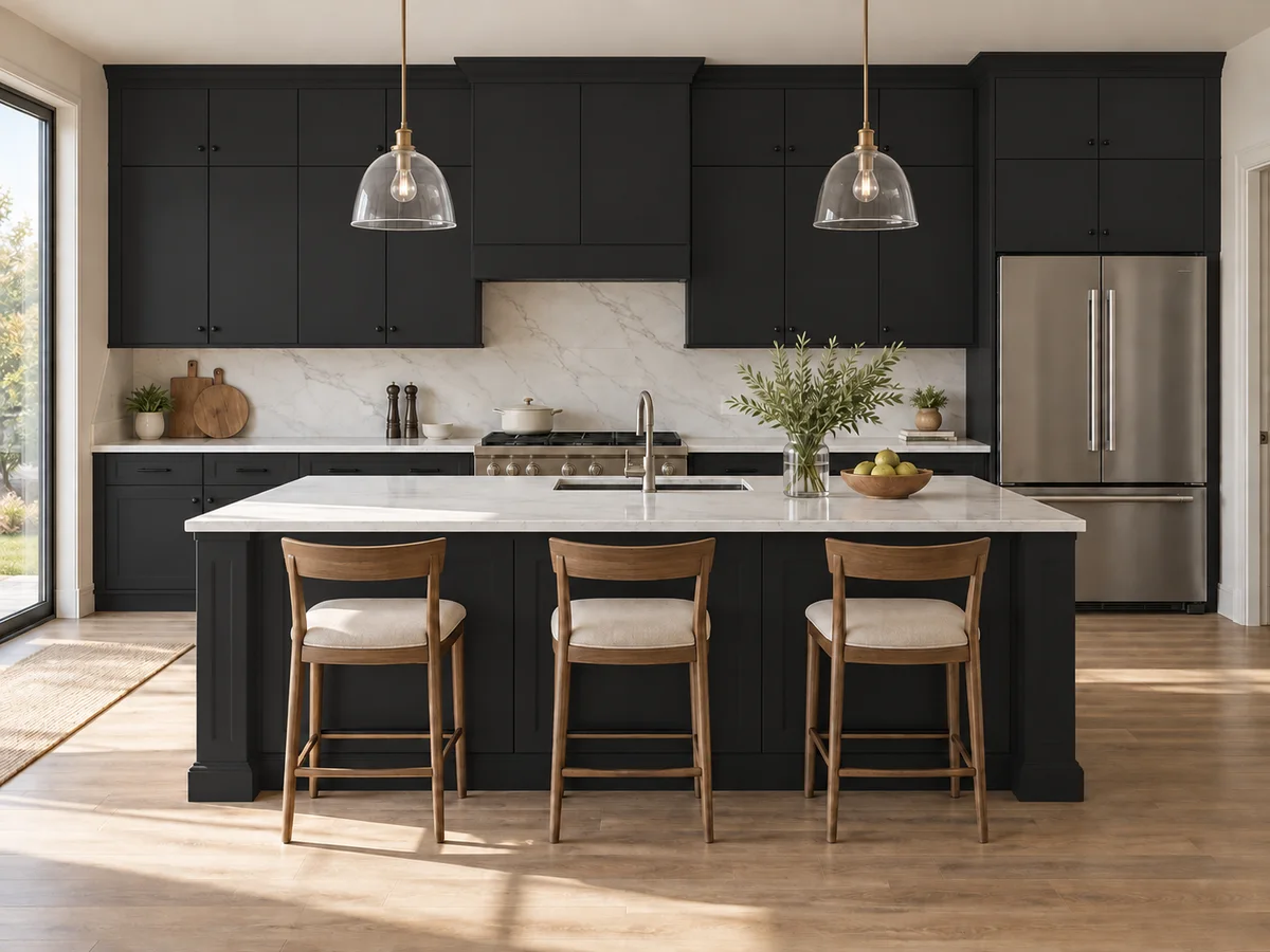 Matte Black Cabinets in an Open Kitchen — After