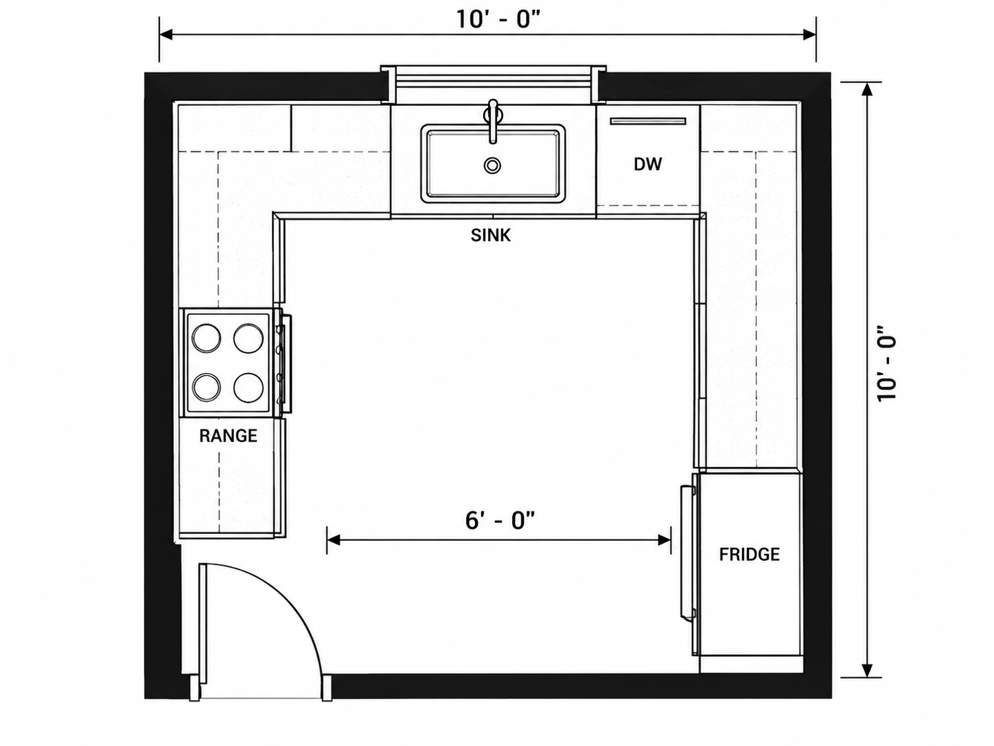 10×10 ft U-shaped kitchen with the sink under the window — After