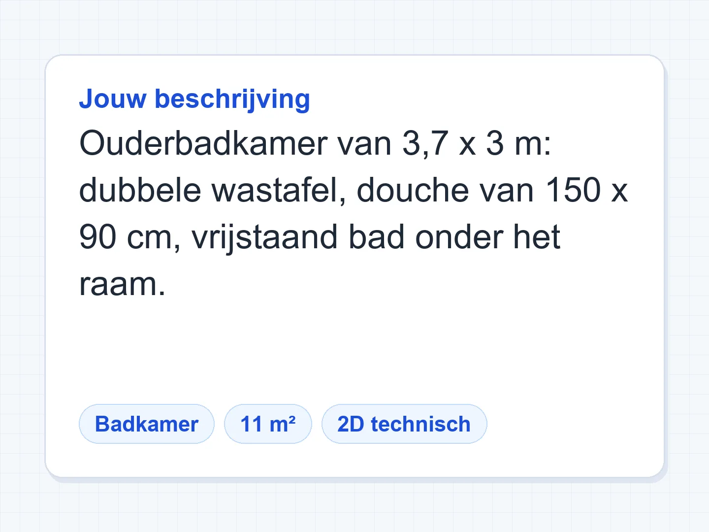 Badkamer van 3,7 × 3 m (ca. 11 m²) met dubbele wastafel, inloopdouche en vrijstaand bad — Voor