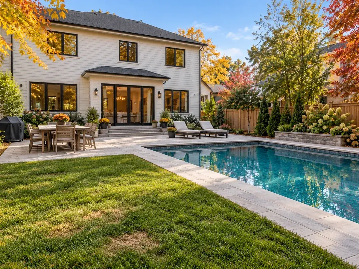 Lawn & Pool Touch-Up: Leaves Cleared from Lawn and Pool — After